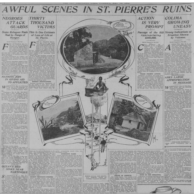 Awful Scenes in St. Pierre‘s Ruins (Schreckliche Szenen in Saint Pierres Ruinen). San Francisco Call, 13. Mai 1902 (Ausschnitt). | Foto: Digitale Sammlung Blazek