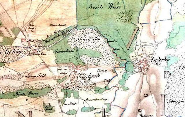 Die Karte der Kurhannoverschen Landesaufnahme von 1781 zeigt das Gebiet mit den Dörfern Kirchrode und Anderten, die zu dieser Zeit jeweils 54 und 62 Feuerstellen hatten.