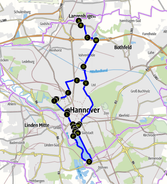 Die Radtour-Strecke vom 7.4.2018. Exakter Verlauf und GPX-Daten hier: https://www.outdooractive.com/de/radtour/hannover-und-umgebung/haj-marathon/114261953/