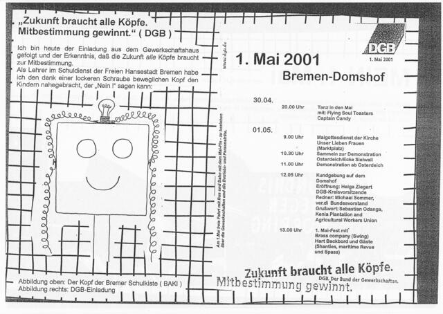 Bremen, 1. Mai 2001 (aus: UNSERE SCHULE, Archiv)