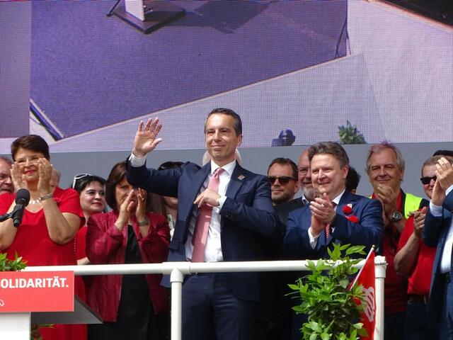 1. Mai 2018 in Wien: Maiaufmarsch der SPÖ Wien. Kundgebung auf dem Rathausplatz.