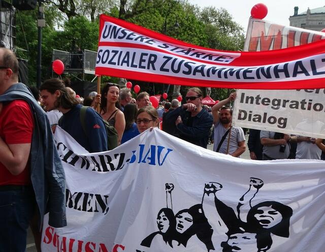 1. Mai 2018 in Wien: Maiaufmarsch der SPÖ Wien. Kundgebung auf dem Rathausplatz.