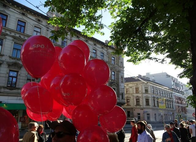 1. Mai 2018 in Wien: Maiaufmarsch der SPÖ Wien. Treffpunkt Schuhmeierplatz.