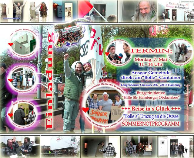 +++ Jetzt mitmachen und Zeichen setzen +++ Obdachlosigkeit ist nicht nur ein Thema für den Winter. Auch im Sommer sind die Obdachlosen den Gewalten der Straße schutzlos ausgeliefert. Termin am 7. Mai - Sommernotprogramm für Hamburger Obdachlose. https://www.facebook.com/notes/max-bryan/termin-7-mai-start-sommernotprogramm-f%C3%BCr-hamburger-obdachlose/2150945564923347/