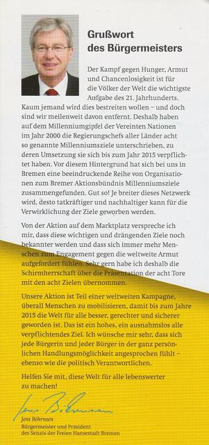 Bremen, 10. Mai 2006: Grußwort des Bremer Bürgermeisters Jens Böhrnsen anlässlich der Eröffnung der "Allee der UN-Ziele" | Foto: www.millenniumcampaign.de