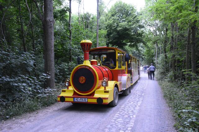 Bimmelbahn zur Burg,                                                       auf dem Wirtschaftsforstweg etwa 30 min. Fußweg