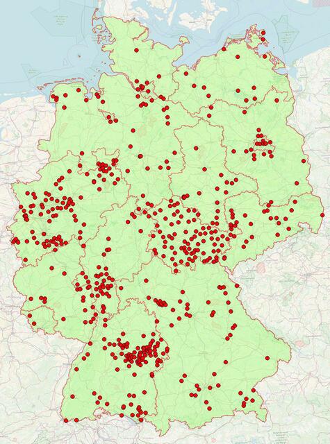 Die rund 270 Mitgliedsstädte des Bündnisses "Bürgermeister für den Frieden / Mayors for Peace" in Deutschland. Quelle: https://www.hannover.de/Leben-in-der-Region-Hannover/Politik/Politische-Gremien/Mayors-for-Peace/Wer-sind-die-Mayors-for-Peace