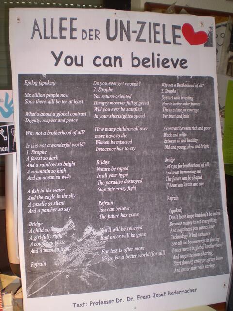 BAKI-Plakat zum Ökumenischen Stadtkirchentag in Bremen 2004 mit dem EXPO-2000-Lied von Herrn Professor Dr. Dr. Franz Josef Radermacher