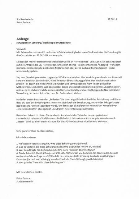 Anfrage von Stadtvertreterin Petra Federau