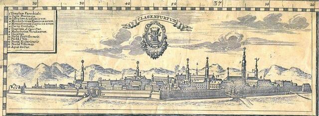 Novissima Carinthia Tabula - (Augsburg 1718) Silhouette der Stadt Klagenfurt