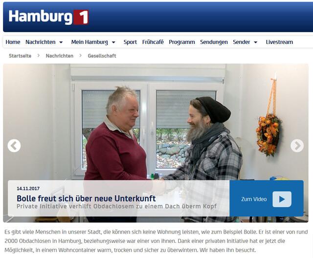 Was Max Bryan tut, tun sonst nur große Organisationen, also Leute wie Heilsarmee und Diakonie, es gibt kaum Vergleichbares, was er quasi im Alleingang geschafft hat. Er ist ein echter Held des Alltags, ein Macher und Never-give-up-Mensch und er hat ein Riesen-Herz. Auch der Spiegel hat schon über ihn berichtet: http://www.spiegel.de/video/obdachlos-in-deutschland-ein-container-von-max-bryan-video-1823367.html 
Hamburg 1 auch: http://www.hamburg1.de/nachrichten/33612/Bolle_freut_sich_ueber_neue_Unterkunft.ht