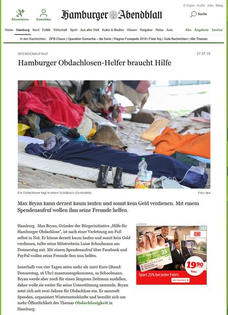 Helfer in Not - Ehemaliger Obdachloser Max Bryan braucht Hilfe https://www.facebook.com/donate/698157583857672