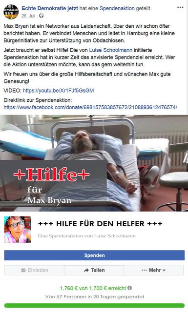 +++ Einsatz fordert Tribut +++ Max Bryan schreibt: "Die eigene Endlichkeit begreifen: Als Luise dieses Foto mir das erste mal zeigte war ich geschockt, mich so zu sehen. Hilflos, ausgebremst, angewiesen auf die Gunst all Derer, die verzweifelt versuchten meinen Kreislauf zu retten. Es war das erste Mal, dass mein Körper den "Dienst" auf diese Weise versagte." Quelle: https://www.facebook.com/photo.php?fbid=1929373383791857&set=a.482880518441158&type=3