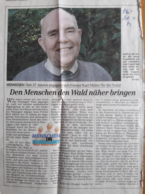 Kurt Müller ehem. Wennigser-Original und Wanderführer u Naturschutzbeauftragter