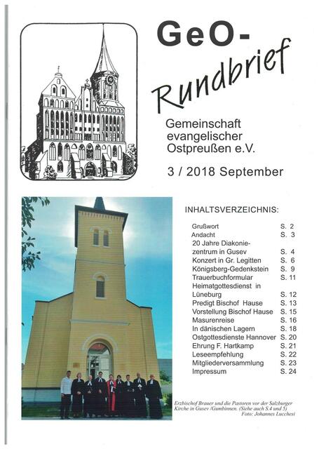 Titel: Salzburger Kirche in Gumbinnen - bei "Streetview" (Salzburger Straße mit Salzburger Kirche + Diakoniezentrum 'Haus Salzburg'): http://goo.gl/maps/AZTzP | Foto: Titelseite: http://www.gemeinschaft-ev-ostpreussen.de/