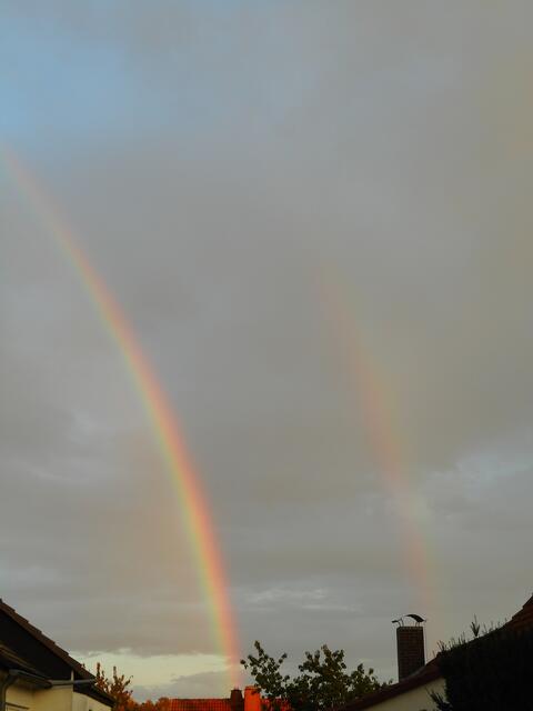 Den 2. Regenbogen (beim Schornstein) habe ich erst vom Vorgarten aus gesehen.