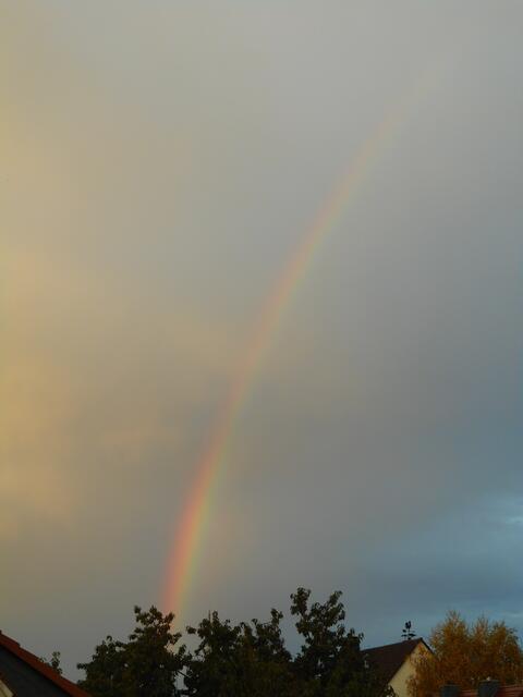 Der restliche Teil vom Regenbogen vom Balkon in der 1. Etage aus fotografiert.
