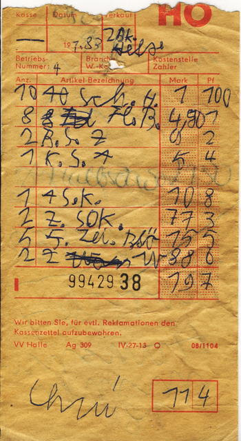 Quittungszettel aus dem HO. (Welcher bei mir im Kaufmannsladen eine Anschlussverwendung fand.)