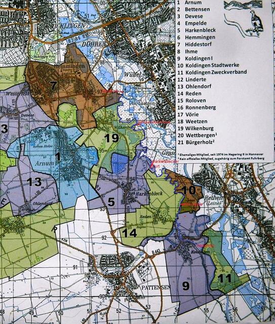 Hegering - Foto der Übersicht der Jagdreviere mit Grenze an der Alten Leine
