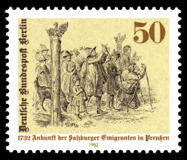 "Salzburger Emigranten" Sonderbriefmarke 1982 > https://de.wikipedia.org/wiki/Salzburger_Exulanten#/media/File:Stamps_of_Germany_(Berlin)_1982,_MiNr_667.jpg | Foto: wie vor