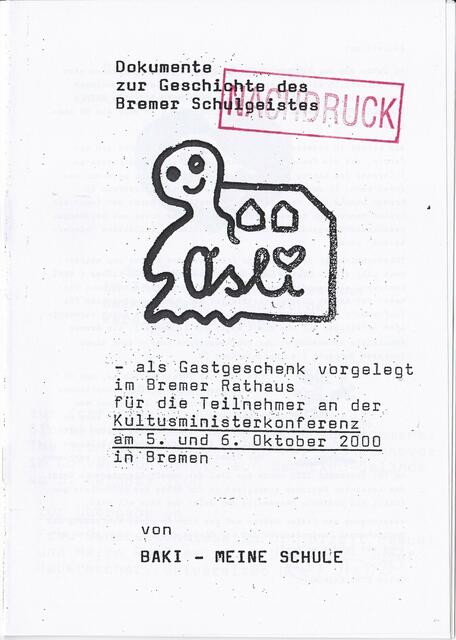 Seite 1 aus "Dokumente zur Geschichte des Bremer Schulgeistes" (NACHDRUCK)