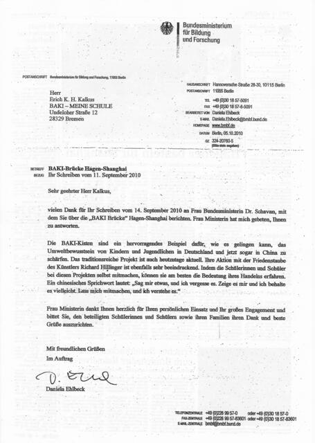 Antwortschreiben vom 5. Oktober 2010 aus dem Bundesministerium für Bildung und Forschung in Berlin | Foto: BMBF