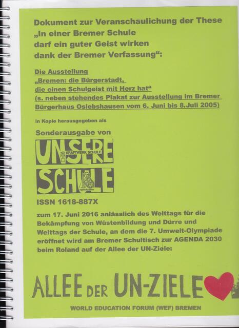 Dokument zur Veranschaulichung der These "In einer Bremer Schule darf ein guter Geist wirken"