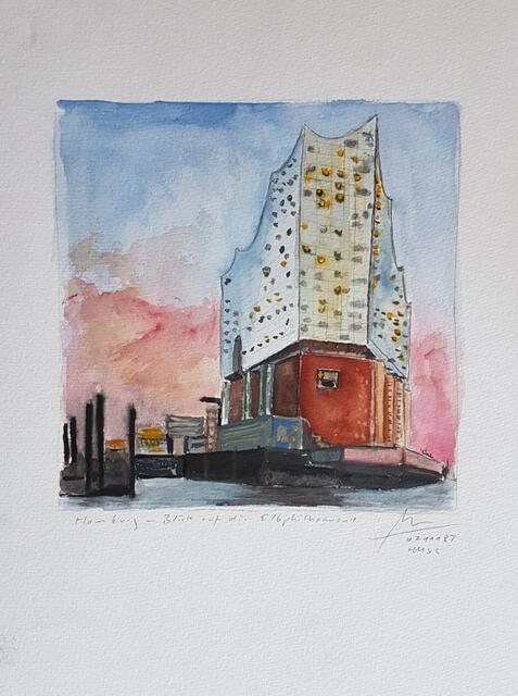 Die Elbphilharmonie - Aquarell, 24x32cm, 2018