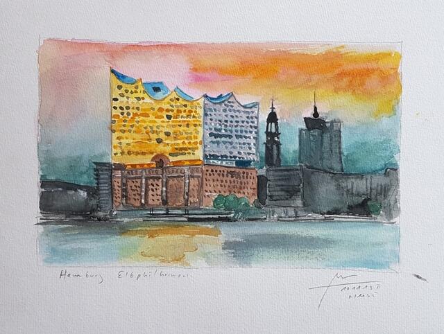 Die Elbphilharmonie - Aquarell, 24x32cm, 2018 (Privatsammlung)