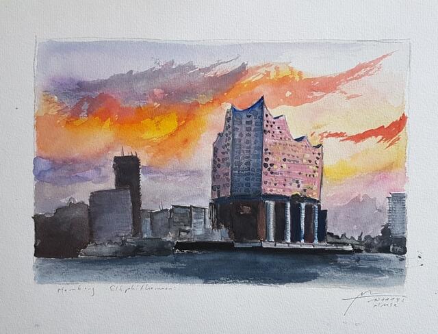 Die Elbphilharmonie - Aquarell, 24x32cm, 2018 (Privatsammlung)