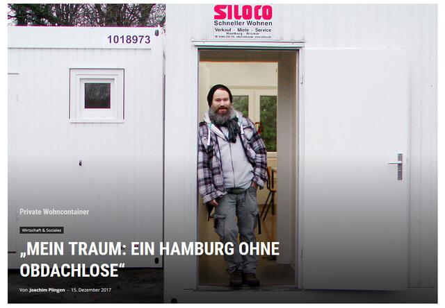 \\\ "I have a dream" /// Ein schöner Traum zu hoffen, alle Hamburger Obdachlosen auf diesem Wege unterzubringen. Ist das möglich?
https://fink.hamburg/2017/12/wohncontainer-fuer-obdachlose/ (2017)