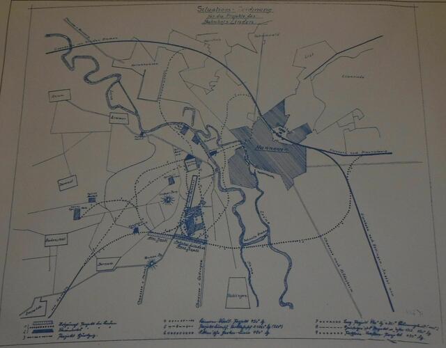 Situations-Zeichnung für die Projekte des Bahnhofs Linden, um 1873