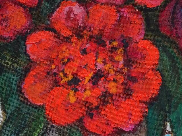 "Rote Pfingstrosen", Ölgemälde, 60 cm x 45 cm, von Maxi Herta Altrogge. Detail III.
Bitte Lupe benutzen!