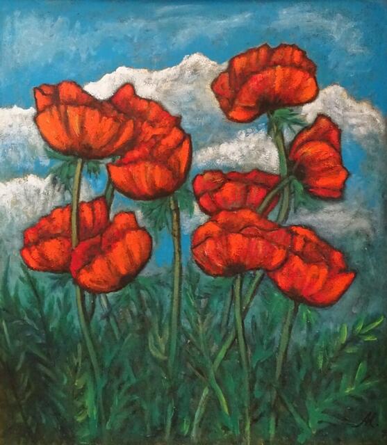 "Roter Gartenmohn", Ölgemälde, 85 cm x 76 cm, von Maxi Herta Altrogge.
Bitte Lupe benutzen!