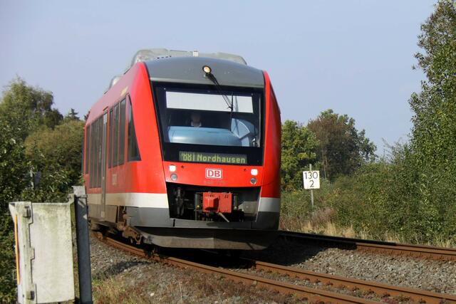 Regionalbahn auf der Südharzstrecke im Bereich Naturschutzgebiet Osterhagen