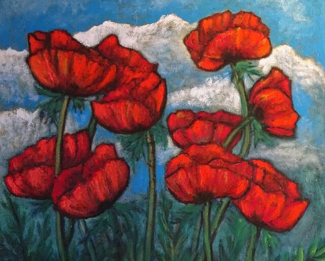 "Roter Gartenmohn", Ölgemälde, 85 cm x 76 cm, von Maxi Herta Altrogge. Detail.
Bitte Lupe benutzen!