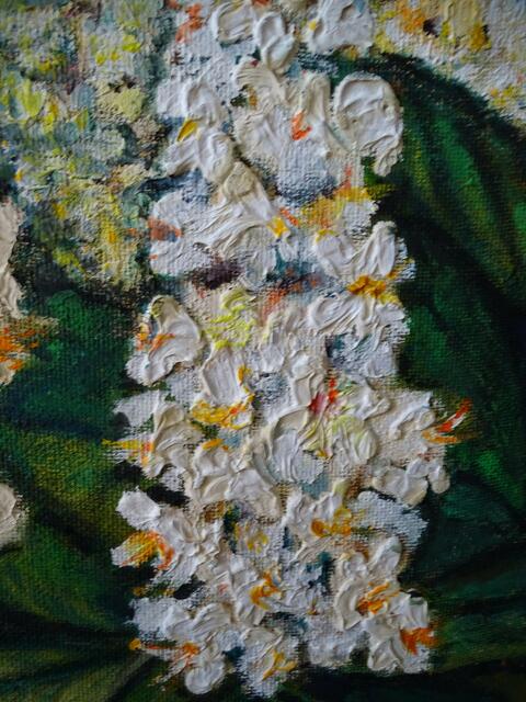 "Kastanienblüten", Ölgemälde, 62 cm x 40 cm, von Maxi Herta Altrogge. Detail II.
Bitte Lupe benutzen!