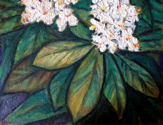 "Kastanienblüten", Ölgemälde, 62 cm x 40 cm, von Maxi Herta Altrogge. Detail III.
Bitte Lupe benutzen!