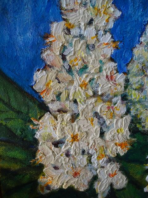 "Kastanienblüten", Ölgemälde, 62 cm x 40 cm, von Maxi Herta Altrogge. Detail I.
Bitte Lupe benutzen!
