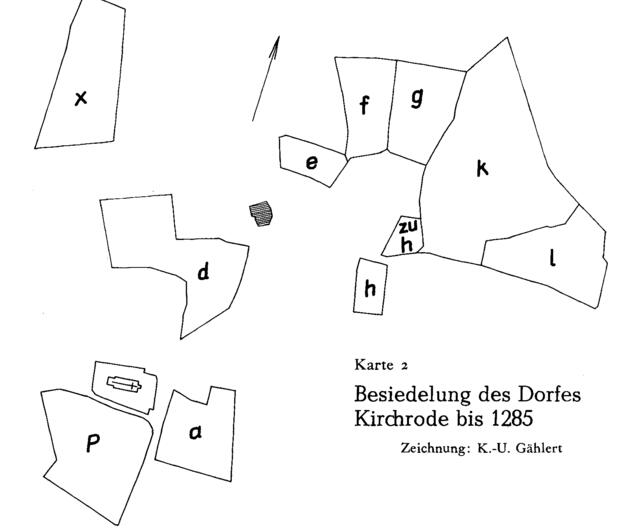 Schon bald nach Anlegung der Höfe kam eine erste Kirche dazu und vielleicht schon der Pfarrhof (a). Dieses Ensemble lag an der südlichen Grenze des Dorfes zur Grafschaft Burgwedel. | Foto: E. von Falkenhausen