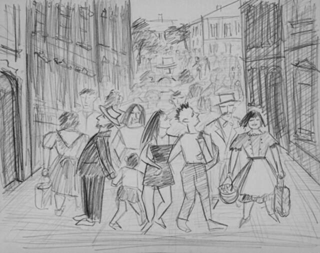 "Impressionen bei und in St. Pölten (niederösterreichische Landeshauptstadt)". Grafit-Skizze von Maxi Herta Altrogge.