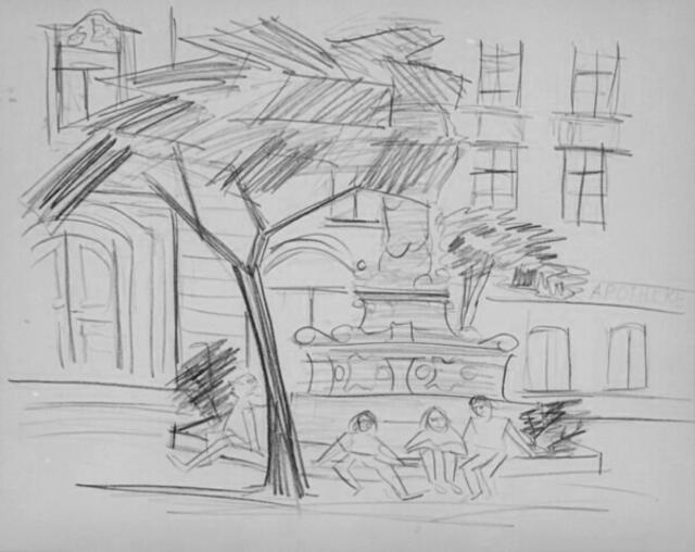 "Impressionen bei und in St. Pölten (niederösterreichische Landeshauptstadt)". Grafit-Skizze von Maxi Herta Altrogge.