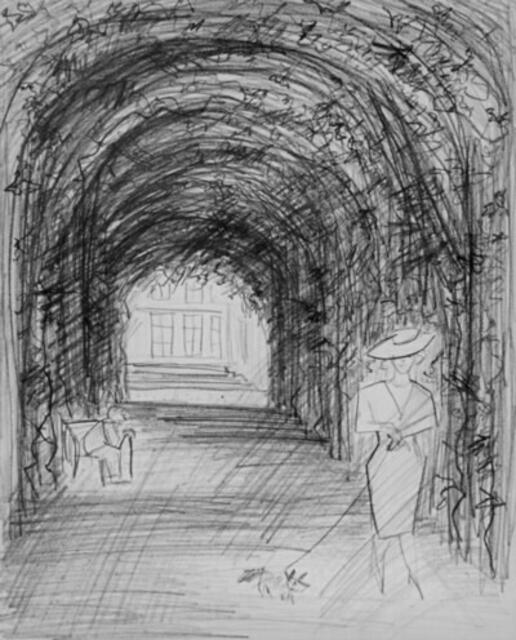 "Impressionen bei und in St. Pölten (niederösterreichische Landeshauptstadt)". Grafit-Skizze von Maxi Herta Altrogge.