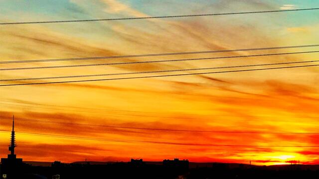 19. Januar 2019. Sonnenuntergang, gesehen im A2 Center in Altwarmbüchen. Hannover.