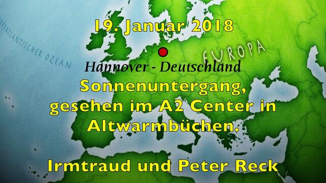 19. Januar 2019. Sonnenuntergang, gesehen im A2 Center in Altwarmbüchen. Hannover.