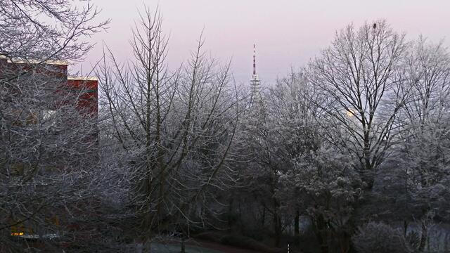 2. 21. Januar 2019 8. Uhr früh. Blick aus dem Fenster in Hannover. 
Der Mond geht langsam unter.