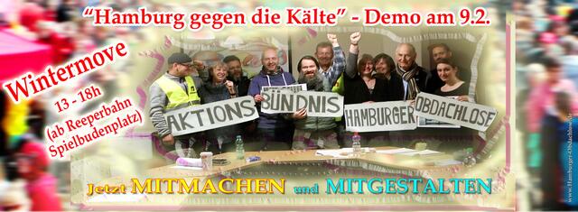 "WINTERMOVE" -  Hamburg gegen die Kälte - 
für eine bessere Versorgung der Hamburger Obdachlosen und 
für die ganztägige Öffnung des Winternotprogramms!