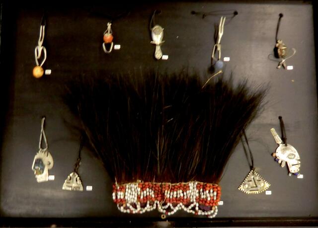 silberne" Traumtänzer" (mistöhr) und Feder- und Samen-kopfschmuck aus Mount Hagen ( Papua Neuguinea)