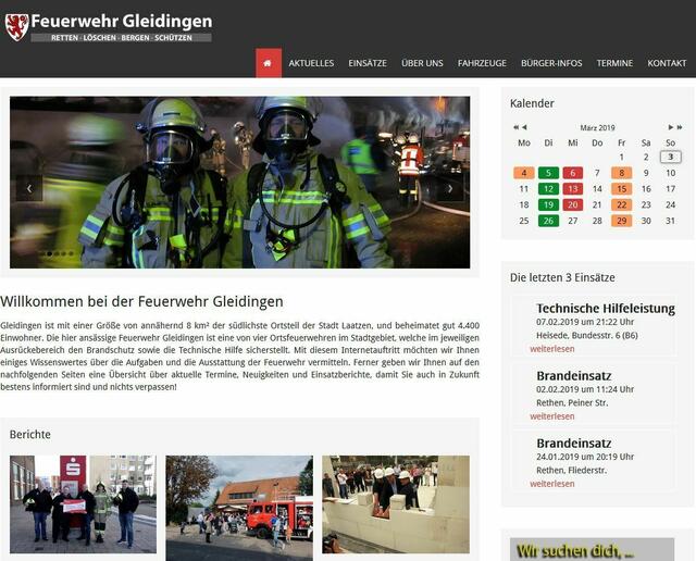 Die neue Homepage der Ortsfeuerwehr Gleidingen, hier die Startseite
