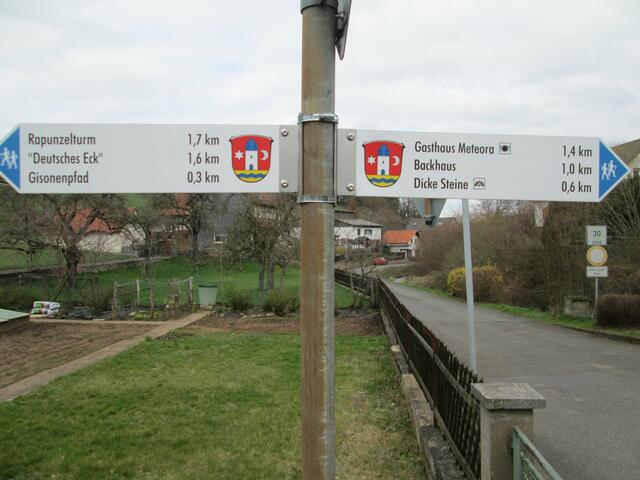 Wegweiser mit einigen unserer Ziele in Amönau.